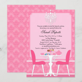 Custom Damask and Chandelier Bridal Tee Party Einladung