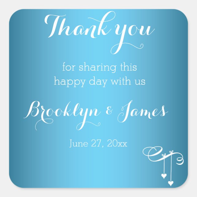 Custom Danke Blue Wedding Stickers Hearts (Vorderseite)