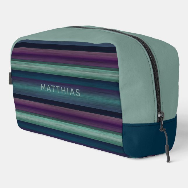 Custom Dark Blue Aquamarin Green Black Streifen Li Waschbeutel (Rechte Ecke)