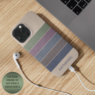Custom Dark Blue Beige Brown Lila Green Stripes iPhone 13 Pro Max Hülle