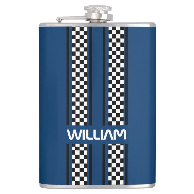 Custom Dark Blue & Black Race Sport Strip Flachmann (Vorderseite)