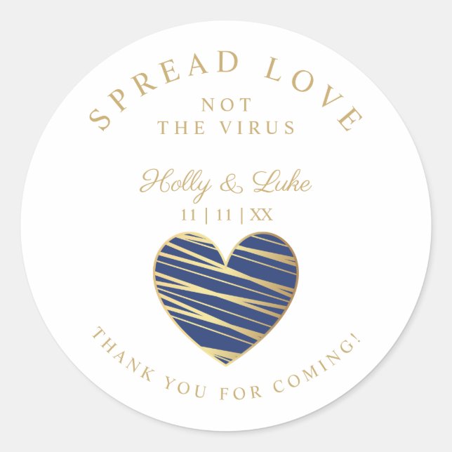 Custom Dark Blue Heart Wedding Sanitizer Hands Runder Aufkleber (Vorderseite)