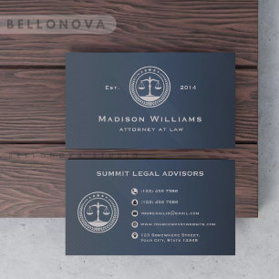 Custom Dark Blue Monogram Law Office Visitenkarte