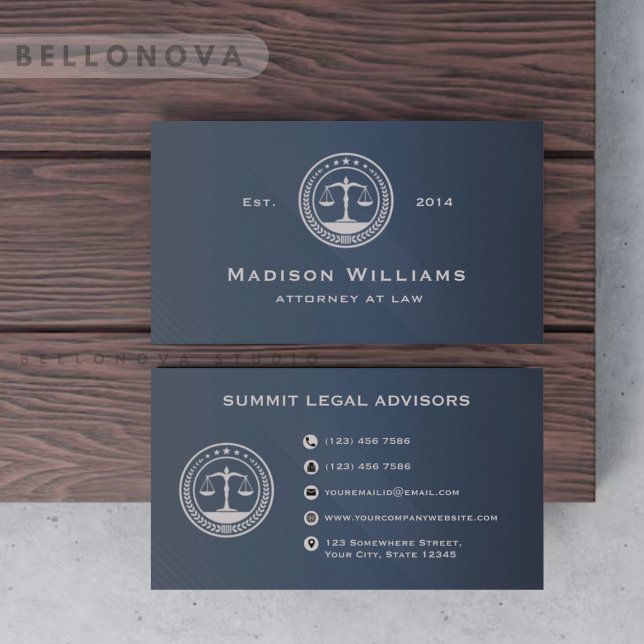 Custom Dark Blue Monogram Law Office Visitenkarte (Custom Dark Blue Grey Monogram Law Office Business Card)