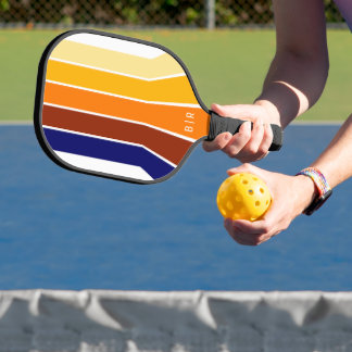 Custom Dark Blue Red Orange Yellow Mod Art Stripes Pickleball Schläger