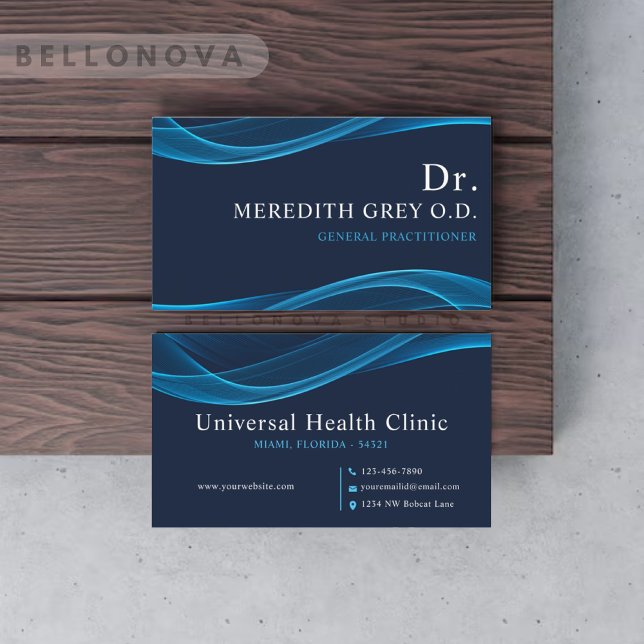 Custom Dark Bright Blue White Doctors Extravagant Visitenkarte (Custom Dark Bright Blue White Doctors Fancy Business Card)