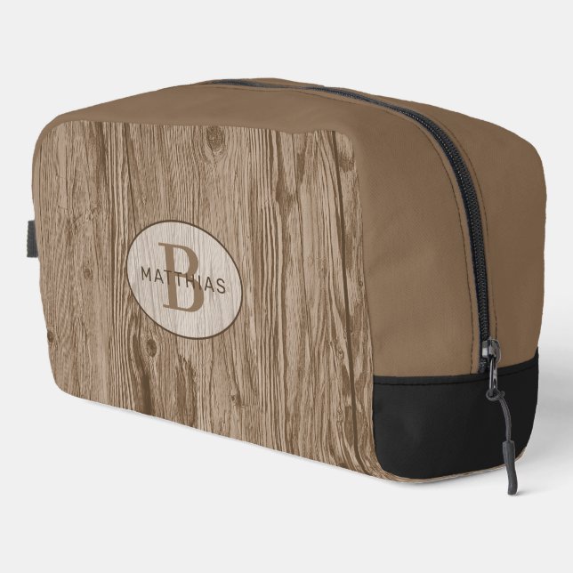 Custom Dark Brown Tan Beige Woodgrain Muster Waschbeutel (Rechte Ecke)
