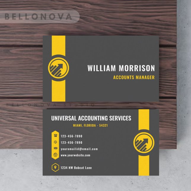 Custom Dark Gray Black Yellow Finance Beruflich Visitenkarte (Custom Dark Grey Black Yellow Finance Professional Business Card)