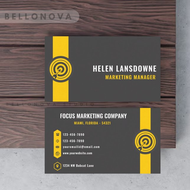 Custom Dark Gray Black Yellow Marketing Profession Visitenkarte (Custom Dark Grey Black Yellow Marketing Profession Business Card)