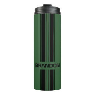Custom Dark Green Black Auto Race Sport Stripes Thermosbecher