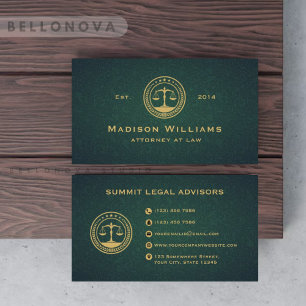 Custom Dark Green Floral Monogram Law Office Visitenkarte
