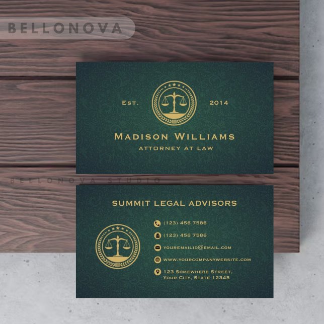 Custom Dark Green Floral Monogram Law Office Visitenkarte (Custom Dark Green Floral Monogram Law Office Business Card)