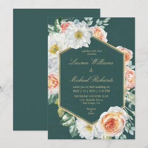 Custom Dark Green Watercolor Floral Wedding Einladung