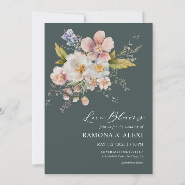 Custom Dark Green White Pink Forever Love Hochzeit Einladung (Vorderseite)