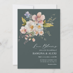 Custom Dark Green White Pink Forever Love Hochzeit Einladung