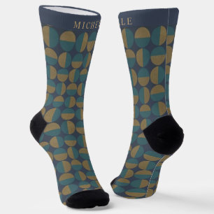 Custom Dark Navy Blue Green Geometric Muster Socken