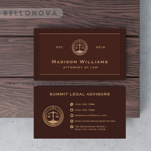 Custom Dark Red Maroon Brown Monogram Law Office Visitenkarte
