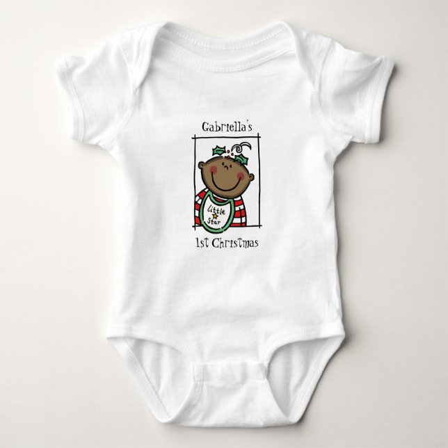 Custom Dark Skin Tone Baby's First Christmas Baby Strampler (Vorderseite)