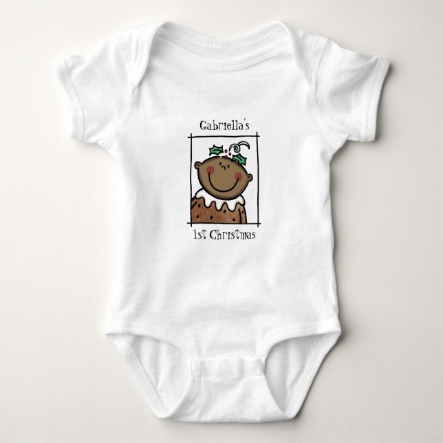 Custom Dark Skin Tone Baby's First Christmas Baby Strampler (Vorderseite)