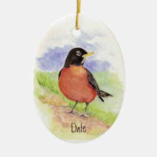 Custom Date, American Robin Christmas Ornement
