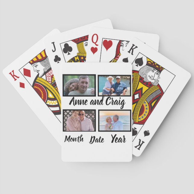 Custom Date Wedding Anniversary 4 Foto Collage Spielkarten (Rückseite)