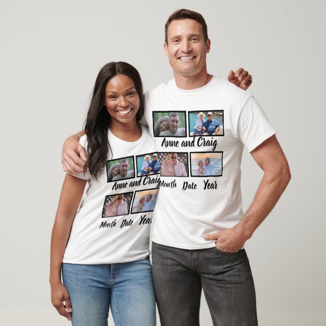Custom Date Wedding Anniversary 4 Foto Collage T-Shirt (Unisex)