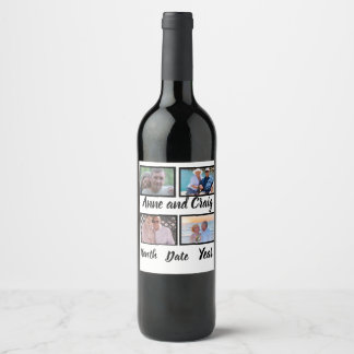 Custom Date Wedding Anniversary 4 Foto Collage Weinetikett