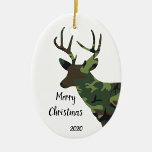 Custom Dated Camouflage Stag Deg Weihnachten Keramik Ornament