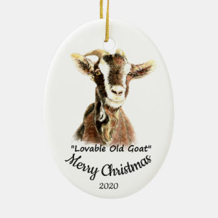 Custom Dated Christmas Lovable Old Goat Fun Keramik Ornament