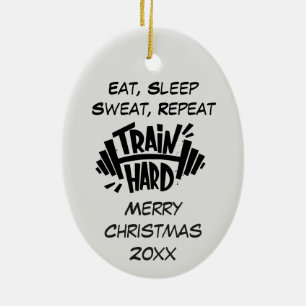 Custom Dated Christmas Train Hard Repeat Quote Keramik Ornament