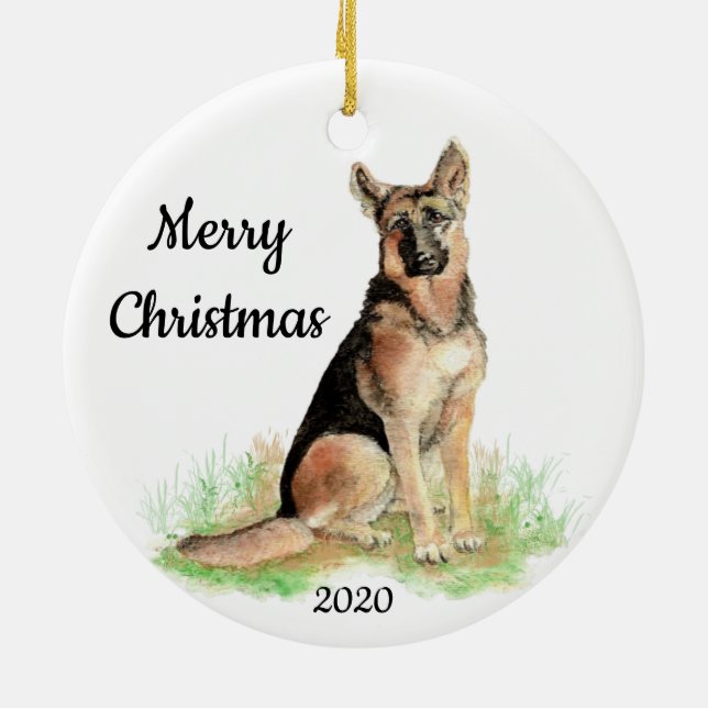 Custom Dated Christmas Watercolor German Shepherd Keramikornament (Hinten)