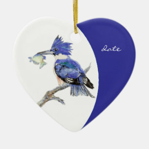 Custom Dated Kingfisher Watercolor Bird Keramikornament