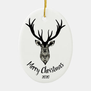 Custom Dated Stag oder Deer Frohe Weihnachten Keramik Ornament