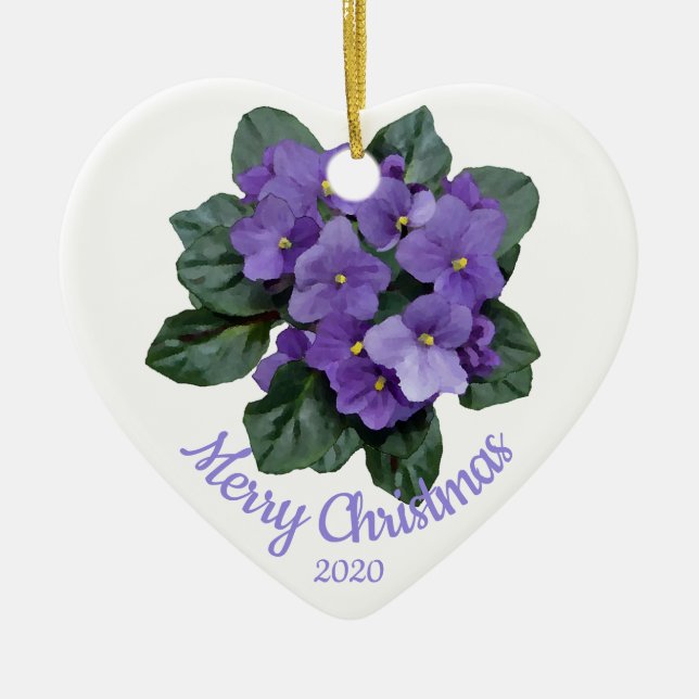 Custom Dating Christmas African Violet Blume Keramikornament (Vorne)