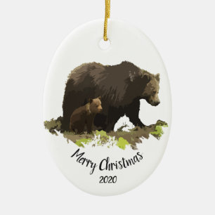 Custom Dating Christmas Bear Family Cub Tierart Keramik Ornament