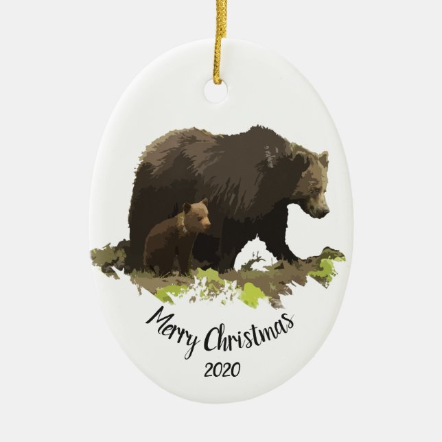 Custom Dating Christmas Bear Family Cub Tierart Keramik Ornament (Vorne)