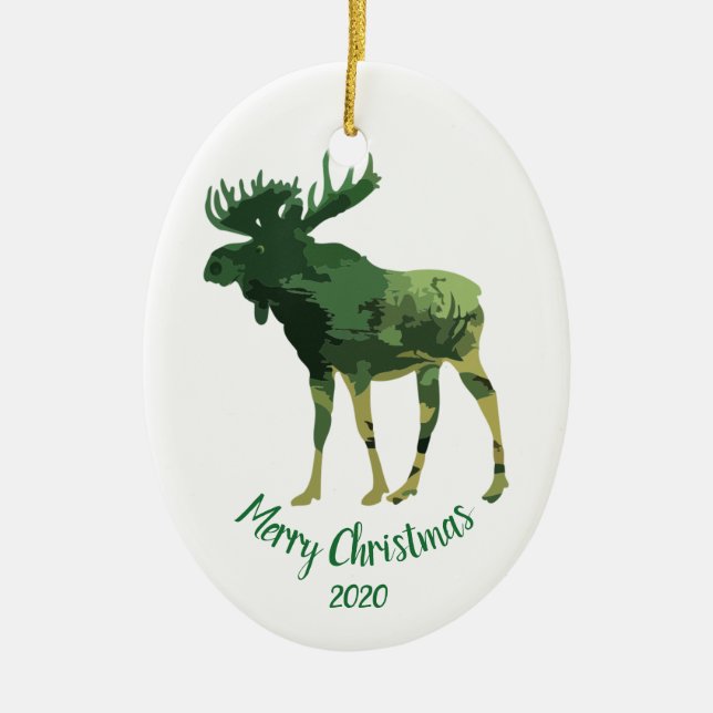 Custom Dating Christmas Camouflage Elche Spaß Kuns Keramik Ornament (Vorne)