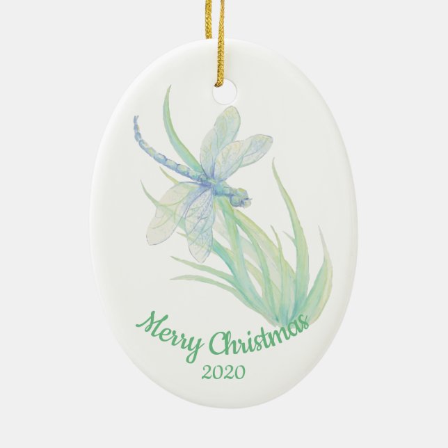 Custom Dating Christmas Dragonfly Wasserfarben Kun Keramik Ornament (Hinten)