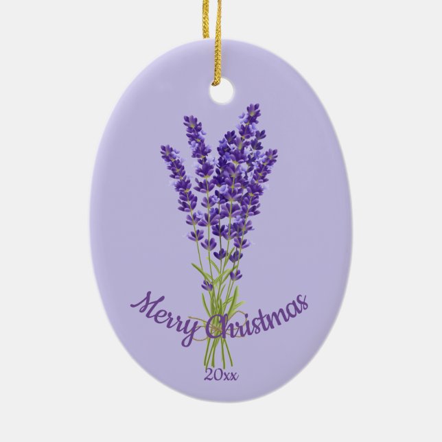 Custom Dating Christmas Lavender Garden Blume Keramik Ornament (Hinten)