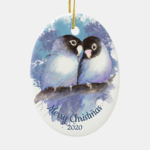 Custom Dating Christmas Love Bird Couple Keramik Ornament