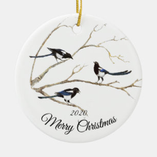Custom Dating Christmas Neugieriger Magpie Garden  Keramik Ornament
