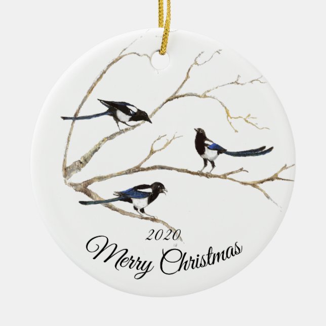 Custom Dating Christmas Neugieriger Magpie Garden  Keramik Ornament (Vorne)