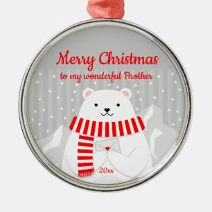 Custom Dating Christmas Polar Bär Niedlich Brother Ornament Aus Metall