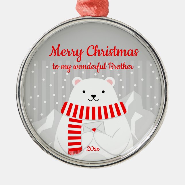 Custom Dating Christmas Polar Bär Niedlich Brother Ornament Aus Metall (Vorne)
