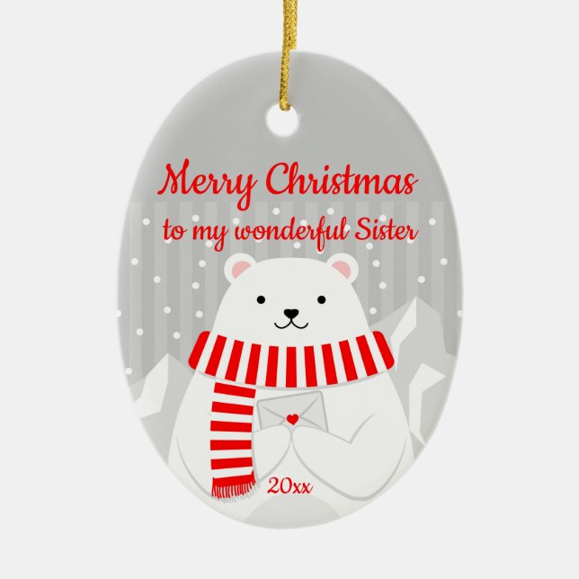Custom Dating Christmas Polar Bär Niedlich Sister Keramik Ornament (Vorne)