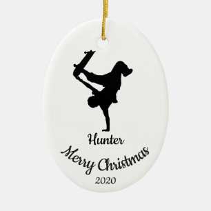Custom Dating Christmas Skateboard Keramik Ornament