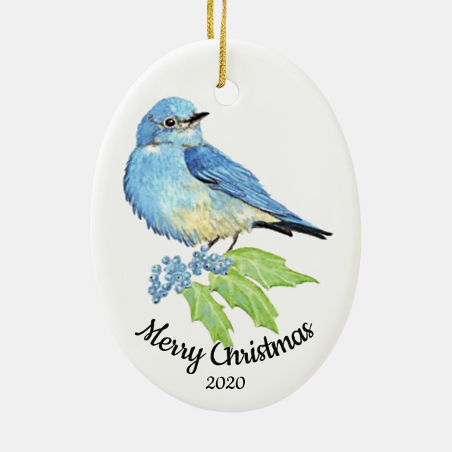 Custom Dating Christmas Watercolor Bluebird Bird Keramik Ornament (Hinten)