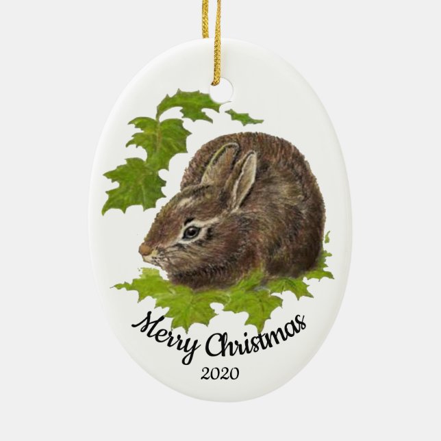 Custom Dating Christmas Watercolor Bunny Rabbit Keramik Ornament (Hinten)