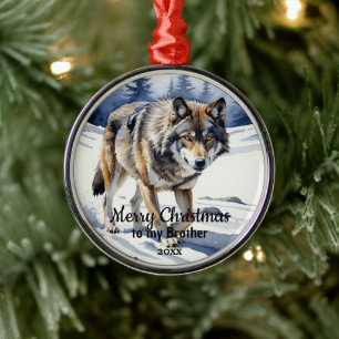Custom Dating Christmas Wolf Animal Brother Ornament Aus Metall
