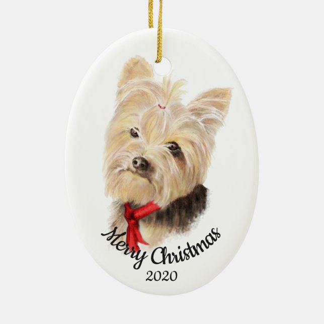 Custom Dating Christmas Yorkshire Terrier Dog Pet Keramikornament (Hinten)